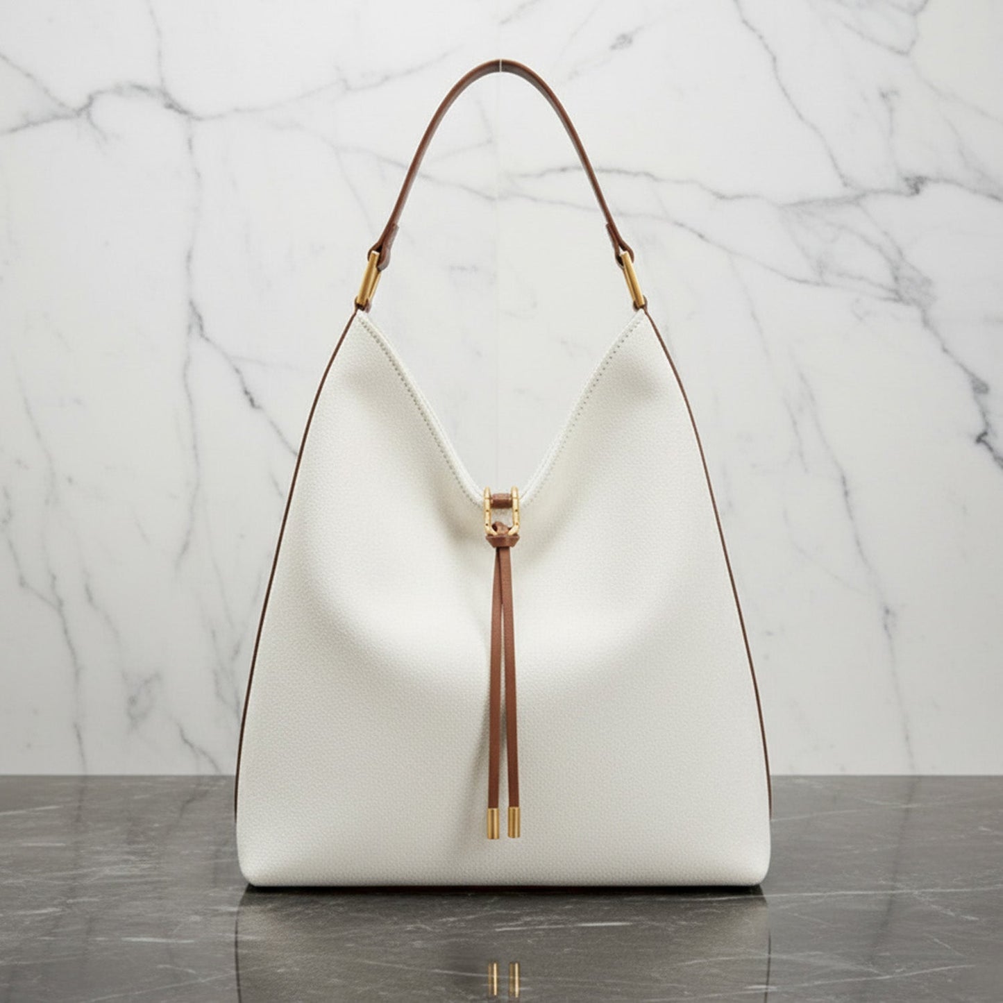 Women's slouchy hobo bag with drawstring closure, gold-tone hardware, relaxed silhouette everyday accessory