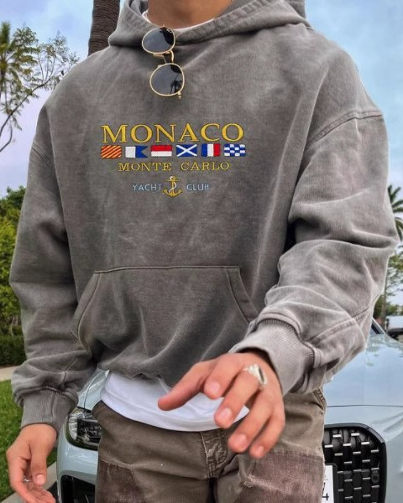 Men's oversized relaxed-fit hooded sweatshirt soft knit fabric with embroidered nautical graphic by Urbann-Vibe