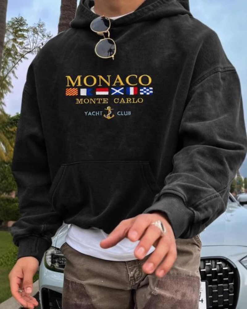 Men's oversized relaxed-fit hooded sweatshirt soft knit fabric with embroidered nautical graphic