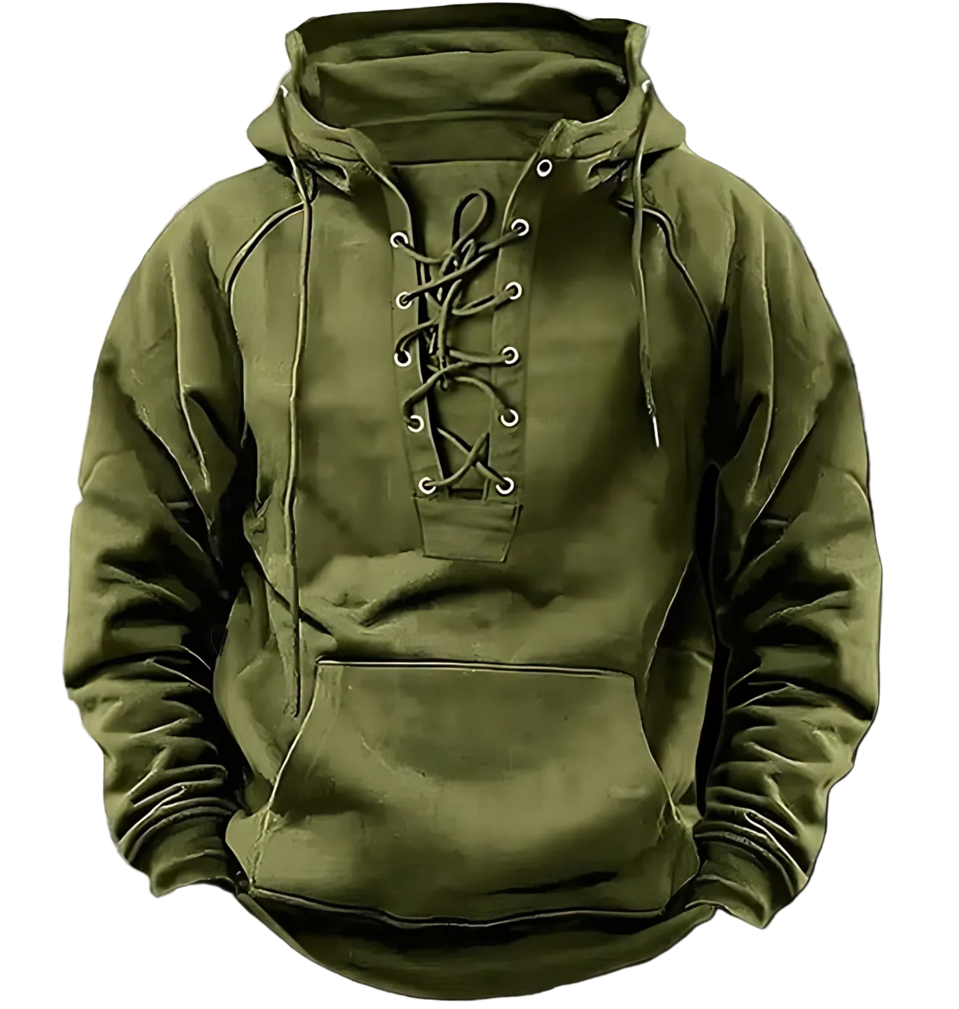 Men's relaxed-fit knit hoodie in neutral tone with lace-up front detail and metal eyelets for street style