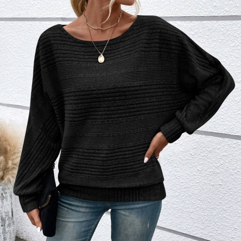 Women's relaxed fit rib knit sweatshirt with dolman sleeves, cozy textured fabric for effortless everyday style