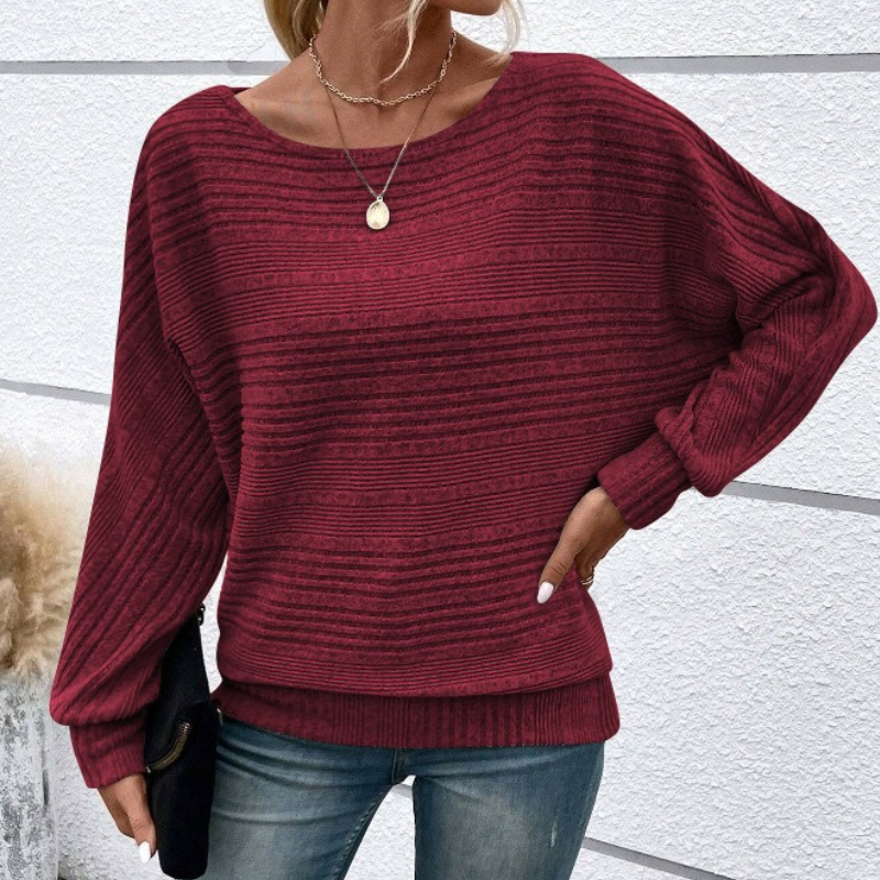 Women's relaxed-fit rib knit sweatshirt with dolman sleeves in cozy textured fabric
