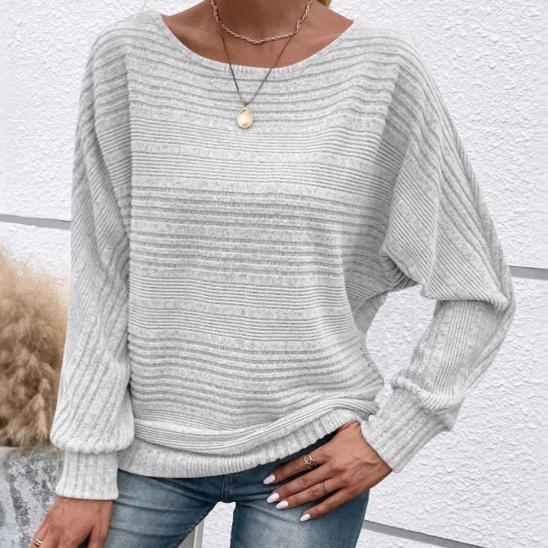 Women's relaxed fit textured rib knit sweatshirt with dolman sleeves for cozy everyday style