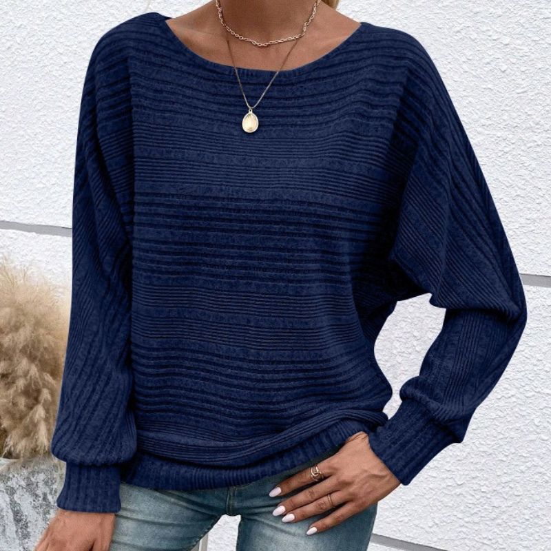 Women's relaxed-fit rib knit sweatshirt with dolman sleeves, cozy textured fabric for effortless everyday style