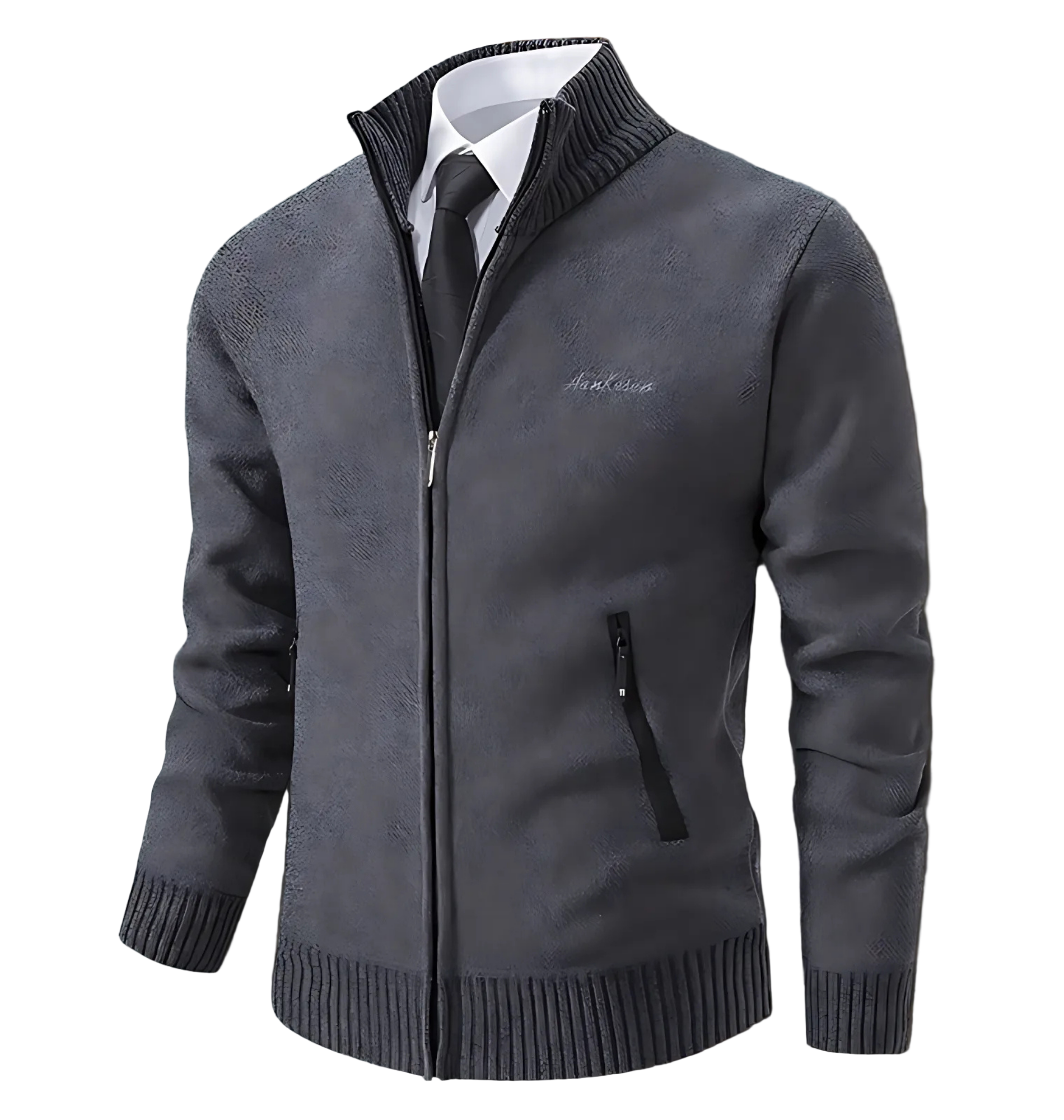 Men's slim fit knit cardigan high stand collar smart casual layering piece for polished style
