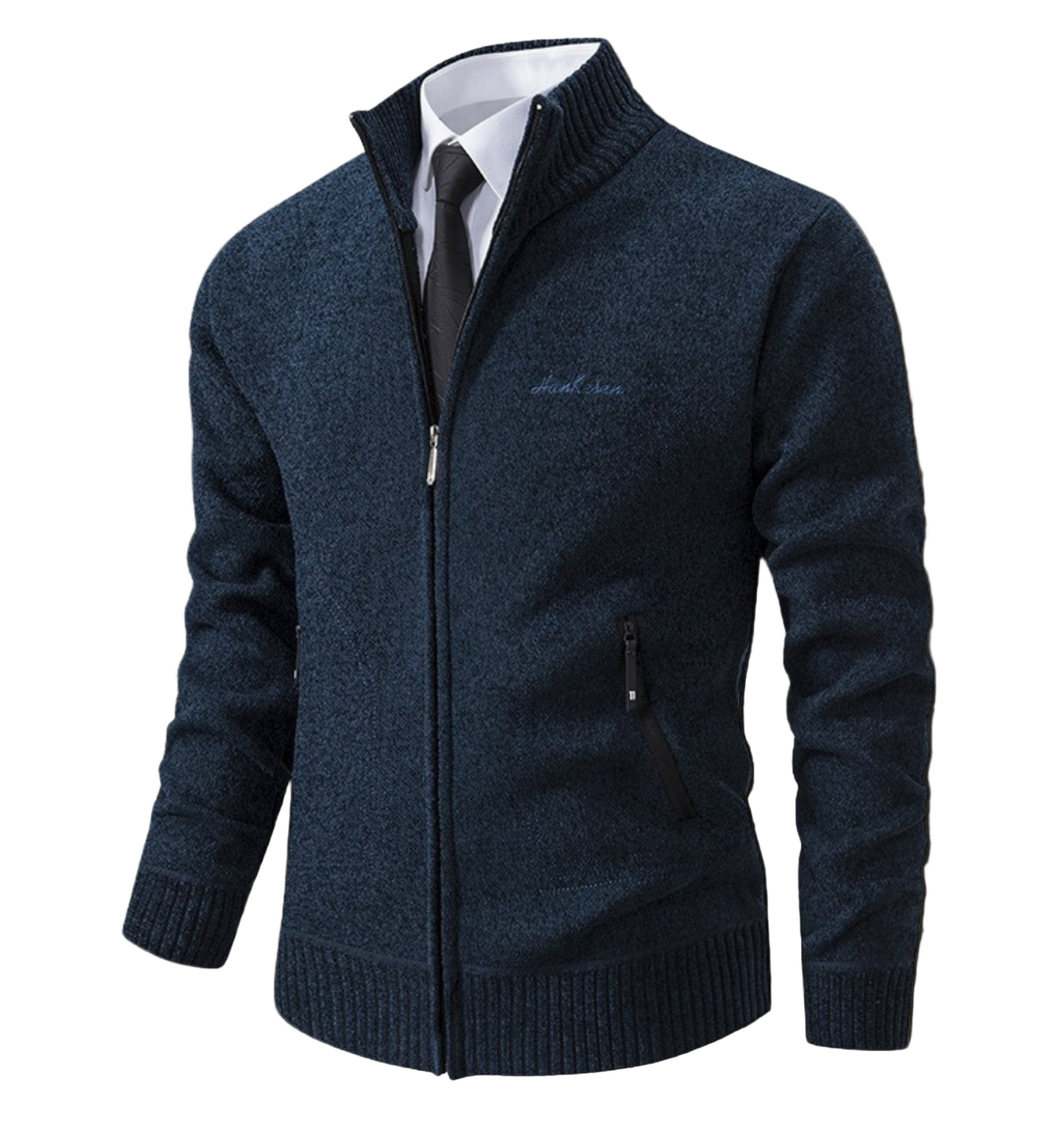 Men's slim fit knit cardigan high stand collar smart casual polished layering piece
