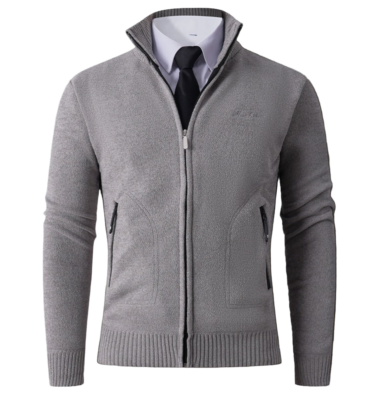 Men's slim fit knit cardigan high stand collar smart casual polished layering piece