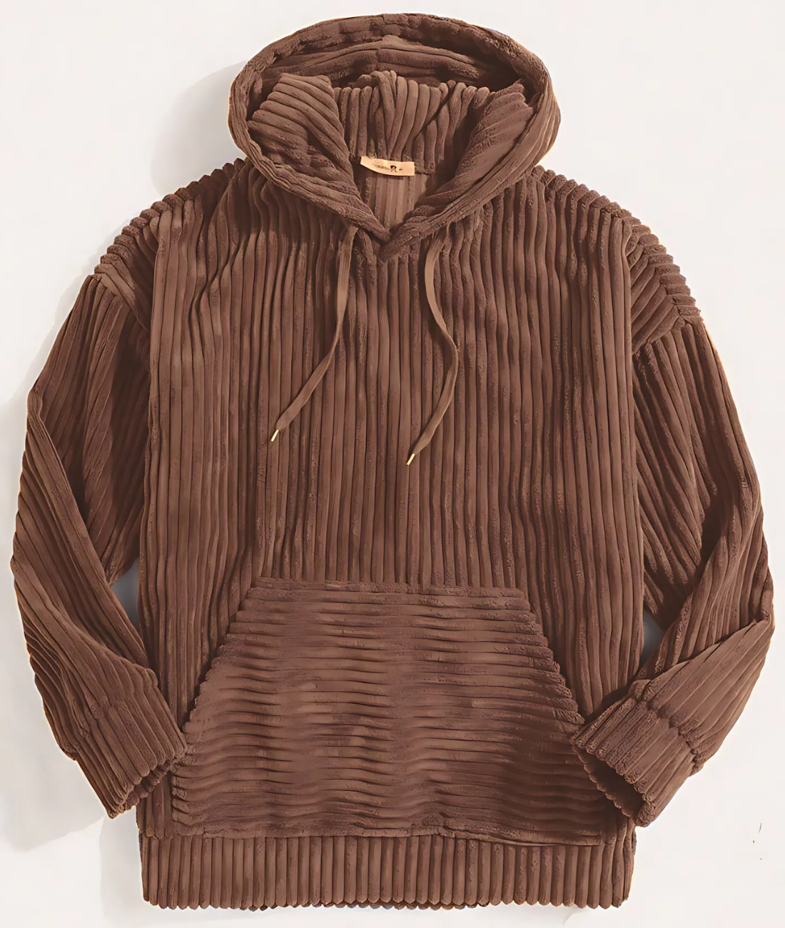 Men's oversized corduroy hoodie with hooded V-neck and kangaroo pocket, all-season comfort fit