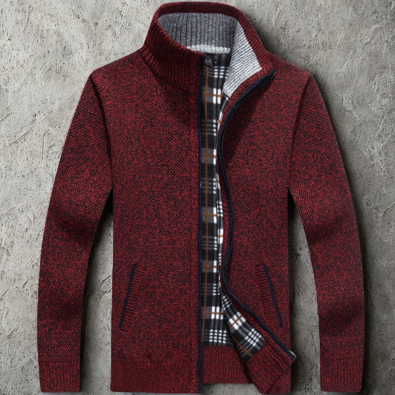 Men's relaxed fit cardigan textured knit zip front stand collar versatile everyday layer