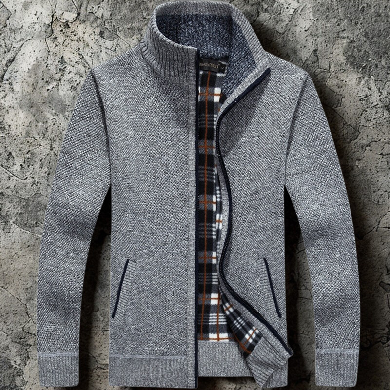 Men's relaxed fit cardigan textured knit zip front stand collar versatile layering piece