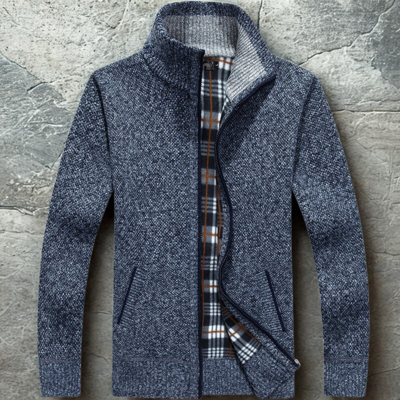 Men's relaxed-fit textured knit cardigan with zip front stand collar for versatile smart-casual style