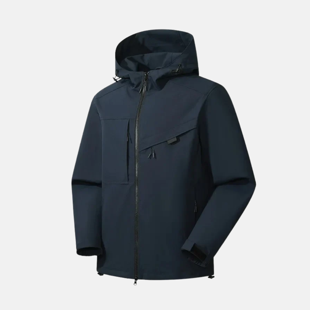 Men's weather-resistant hooded jacket relaxed fit with zip pockets and adjustable hem for everyday wear