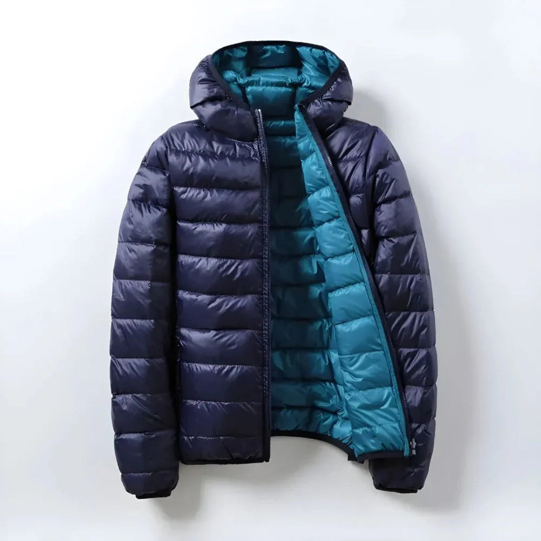 Mariss lightweight duck down jacket dual-tone colorblock lining ultra-insulated everyday warmth