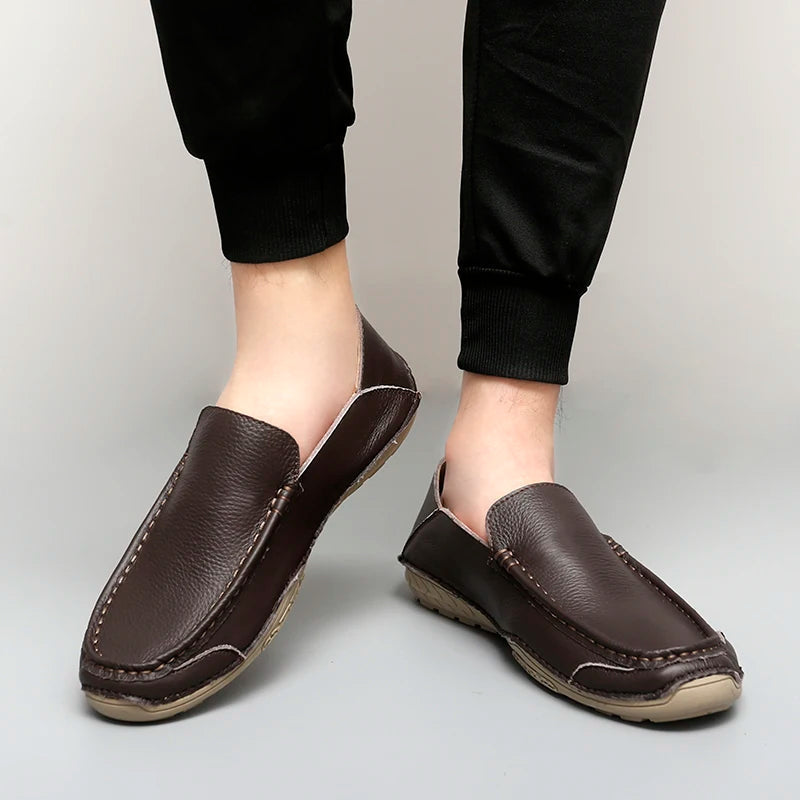 Markin brown genuine leather loafers for professionals with cushioned insole and flexible outsole