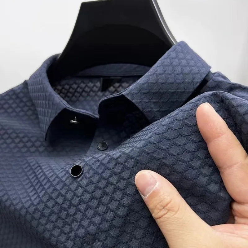 Urbann-Vibe Marlow textured silk polo refined slim silhouette with sleek smooth silk-blend fabric