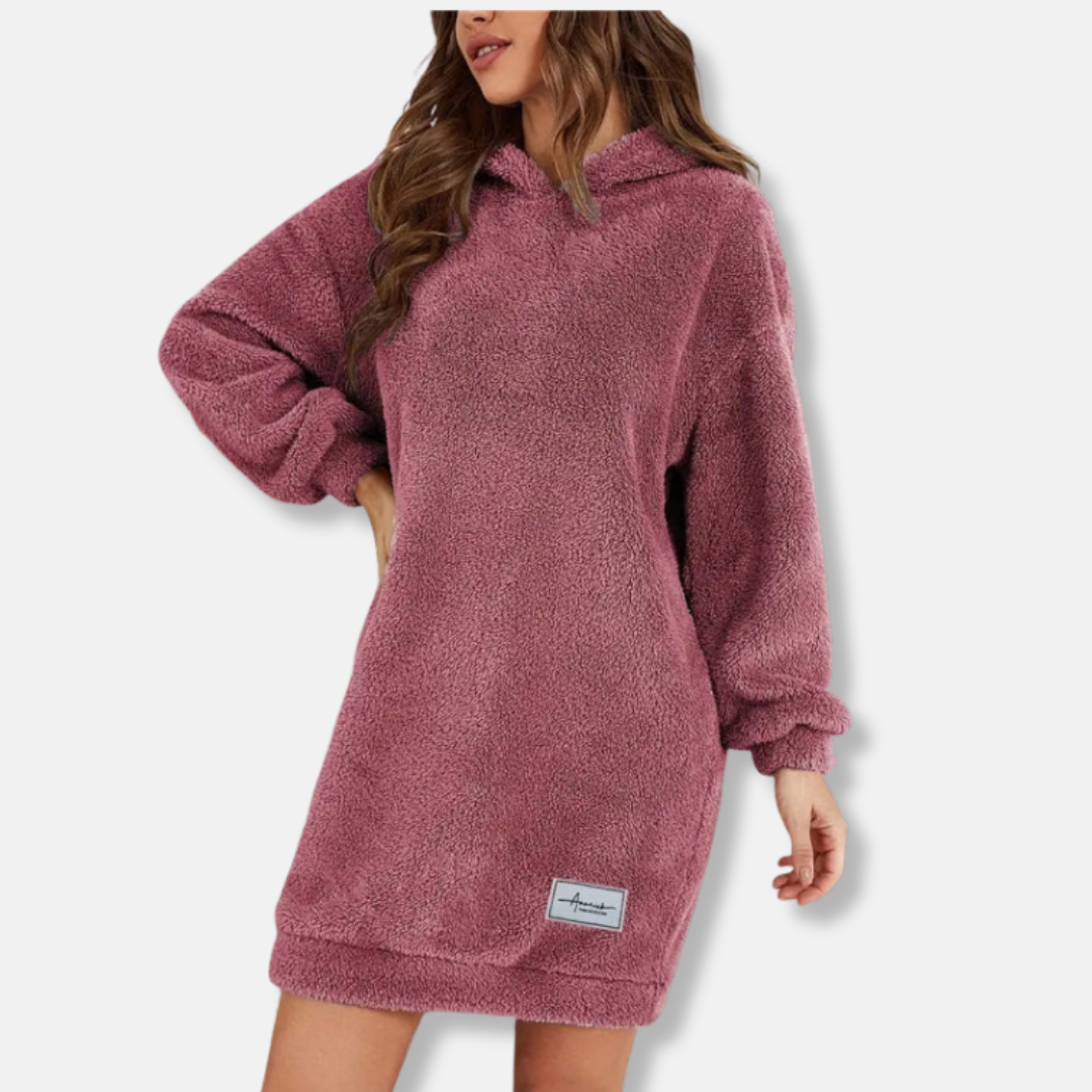 Women's oversized hoodie dress soft fleece long sleeve lounge wear with relaxed silhouette