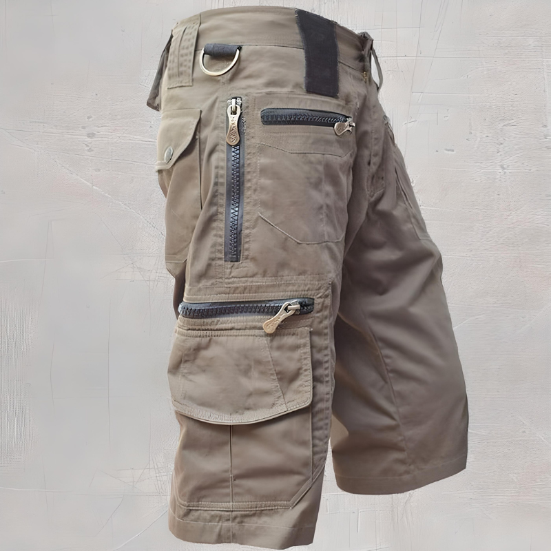 Men's tactical outdoor shorts in rugged cut with deep multi-pocket design for hiking and camping