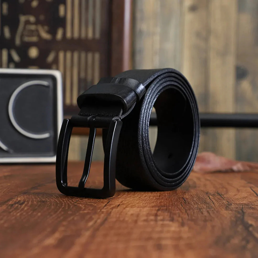 Men's brown genuine leather belt classic style durable alloy pin buckle first-layer cowhide