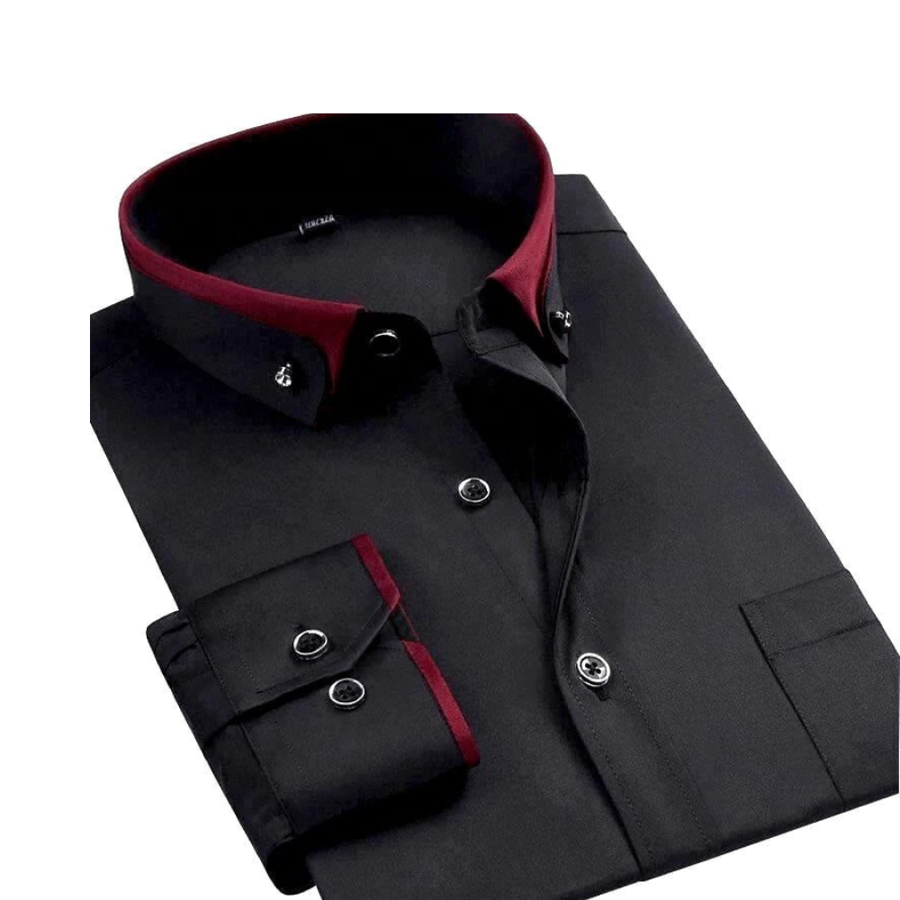 Men's slim-fit long sleeve dress shirt in versatile solid color with breathable office-ready fabric
