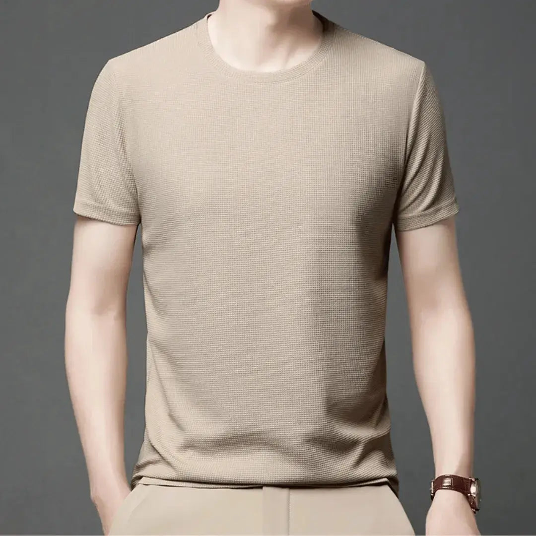 Massimo men's textured navy t-shirt with raised line motifs, slim modern fit for office or night out