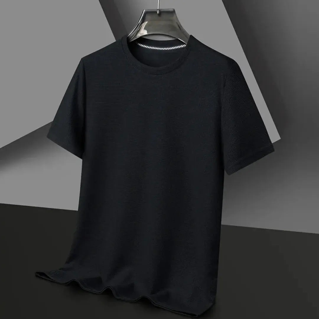 Massimo men's textured crew neck tee with elegant raised line motifs, versatile office-to-night style