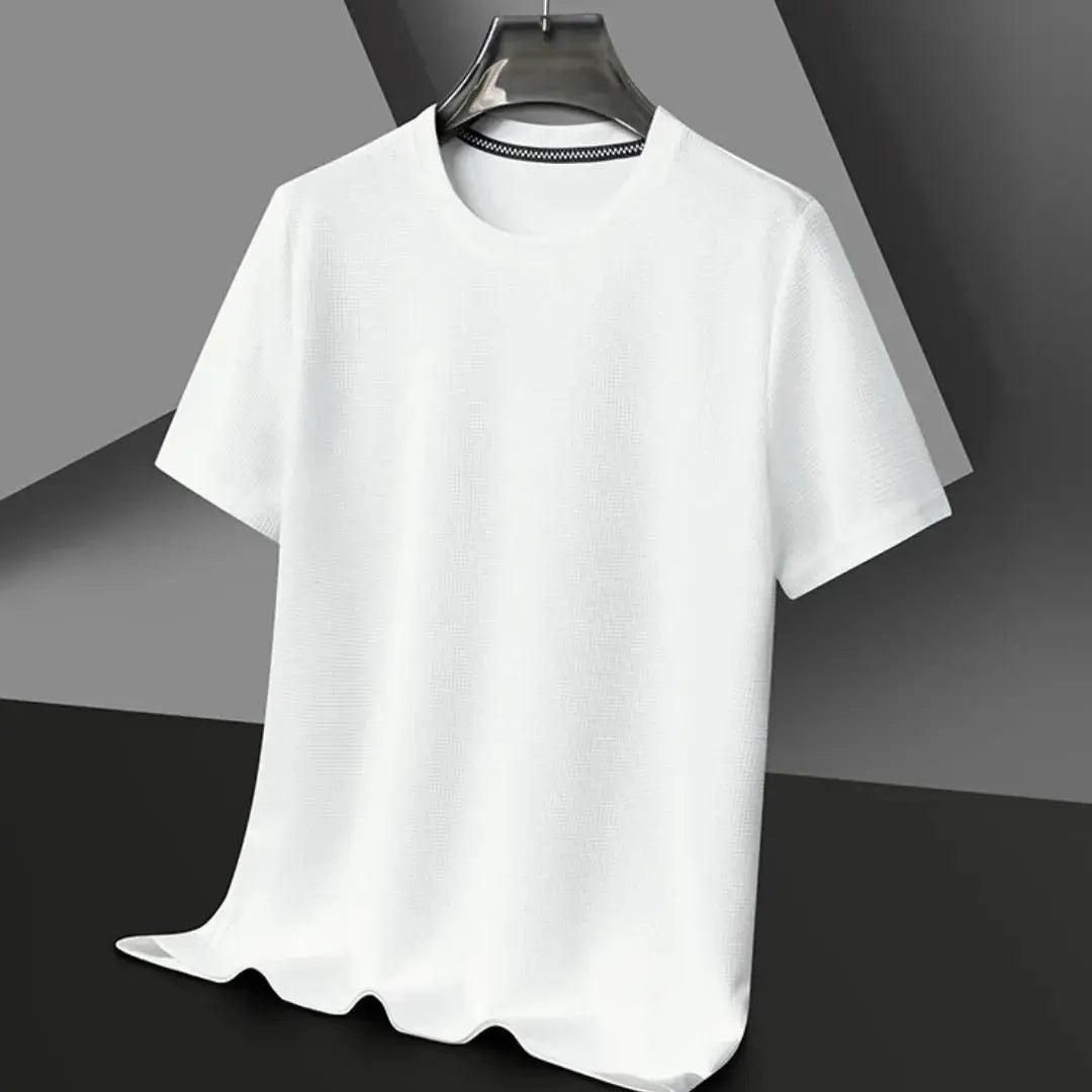 Massimo men's textured navy t-shirt with elegant raised line motifs, slim modern cut for office or night out