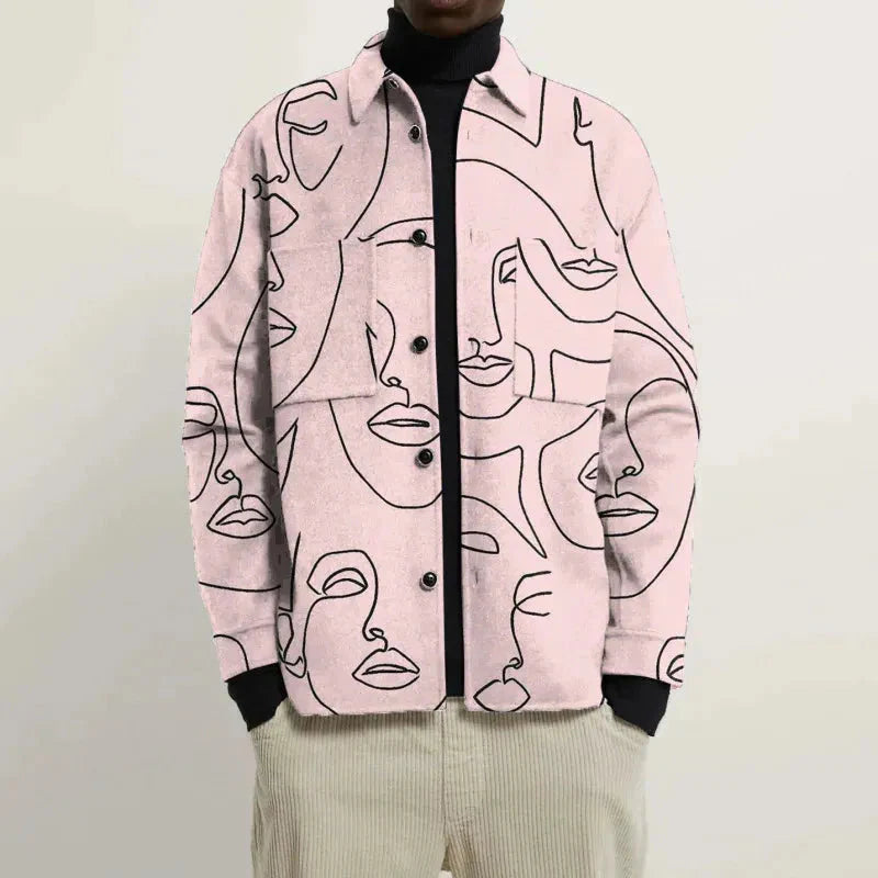Men's abstract print lapel jacket structured fit bold contemporary pattern statement blazer