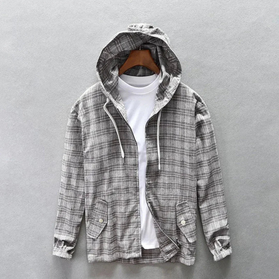 Mateo light gray hooded windbreaker relaxed-fit breathable cotton with adjustable hood