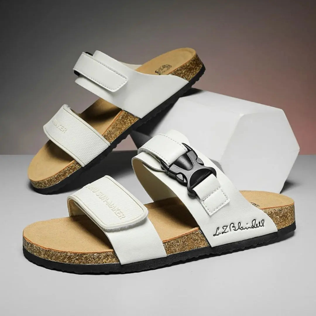 Matias dual-strap slip-on sandals with contoured arch support footbed for all-day comfort