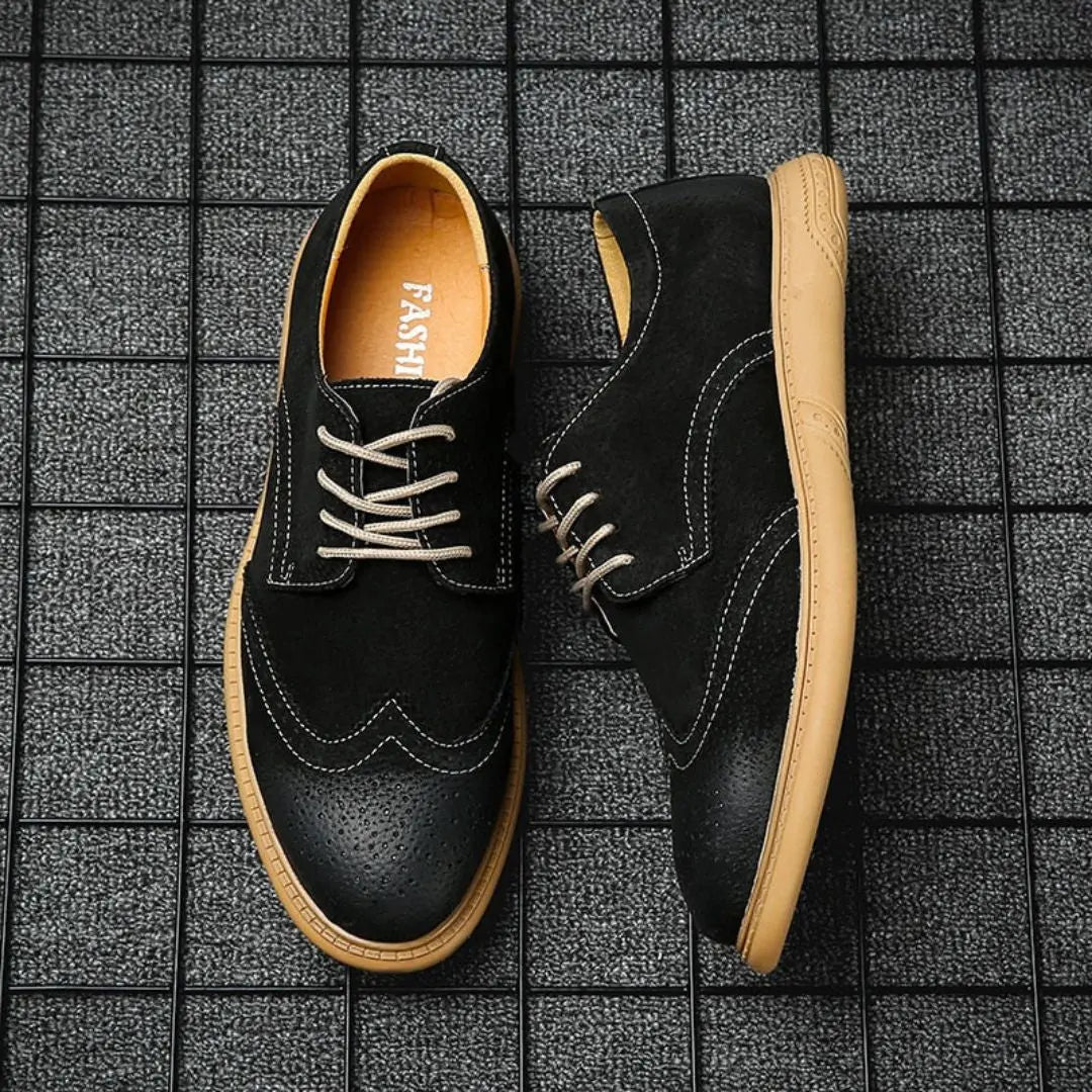 Matteo men's classic Oxford shoes soft tan suede lace-up with shock-absorbing sole smart casual