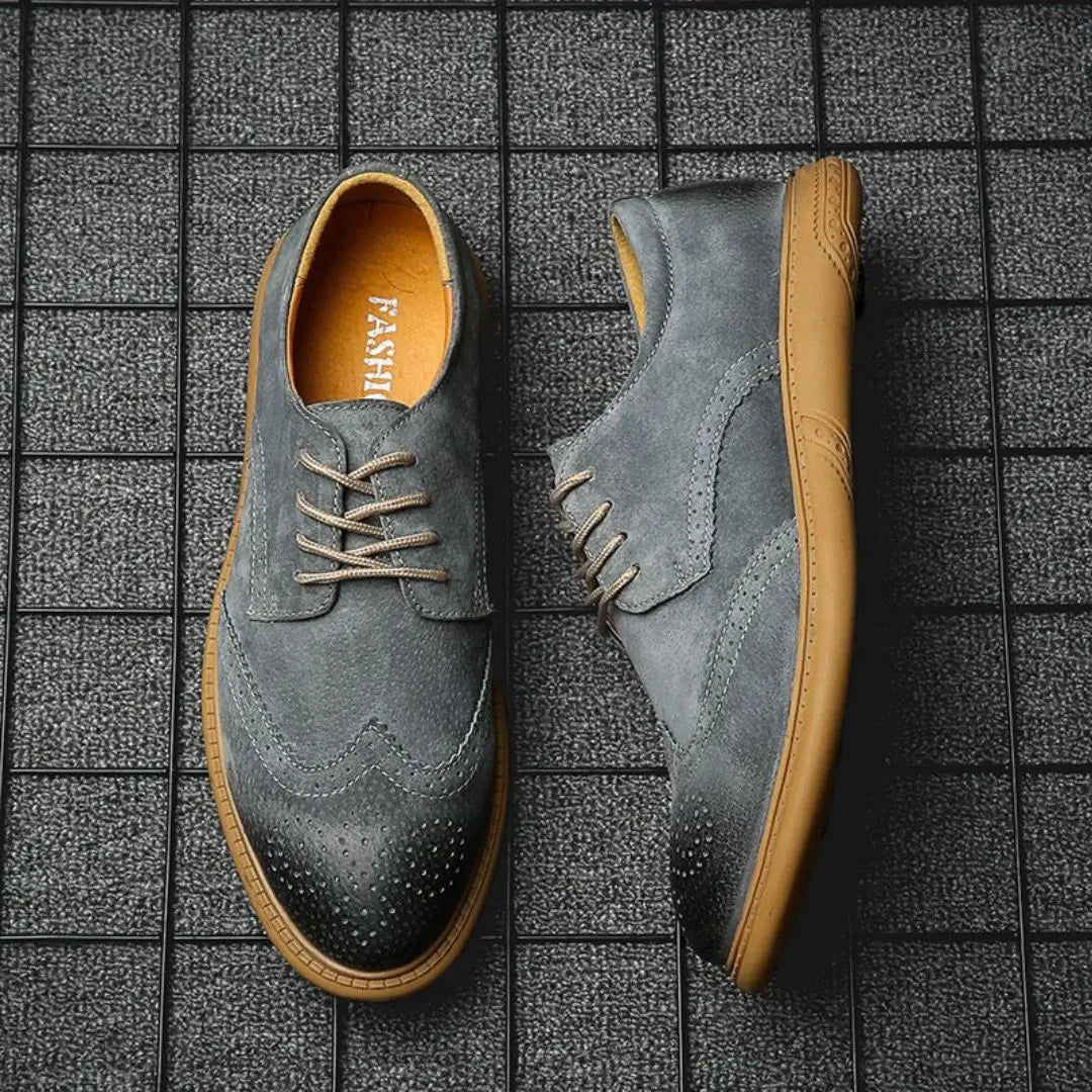 Matteo men brown suede classic Oxford shoes lace-up silhouette with shock-absorbing sole smart casual