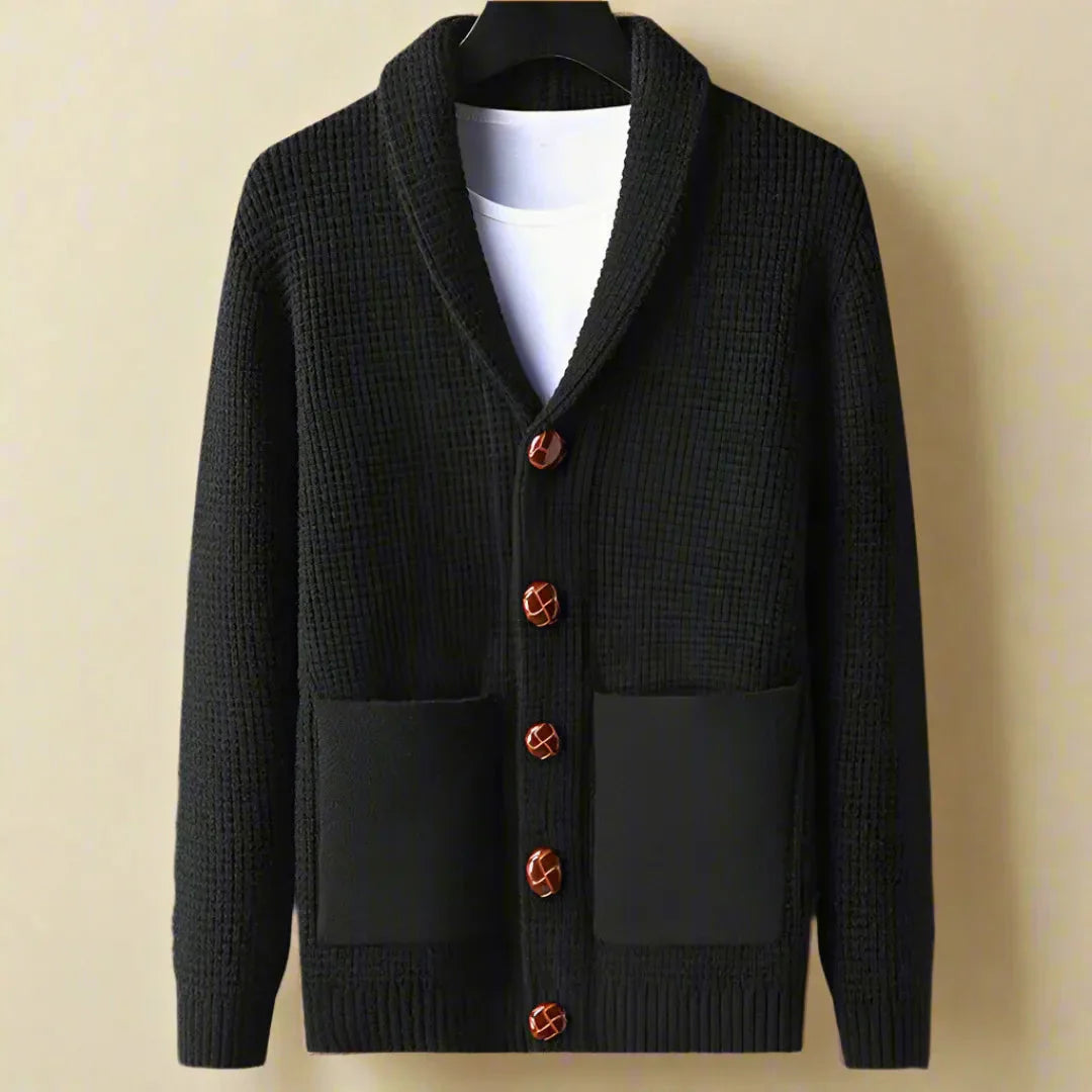 Men's waffle-knit shawl collar cardigan relaxed fit with textured premium finish