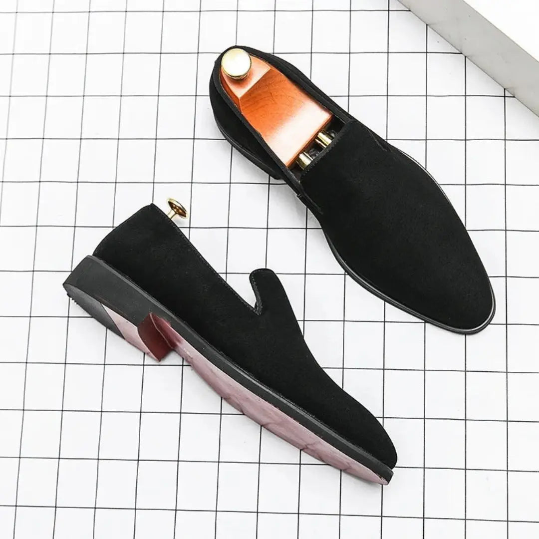 Brown leather slip-on loafers with cushioned support and anti-slip sole for professionals
