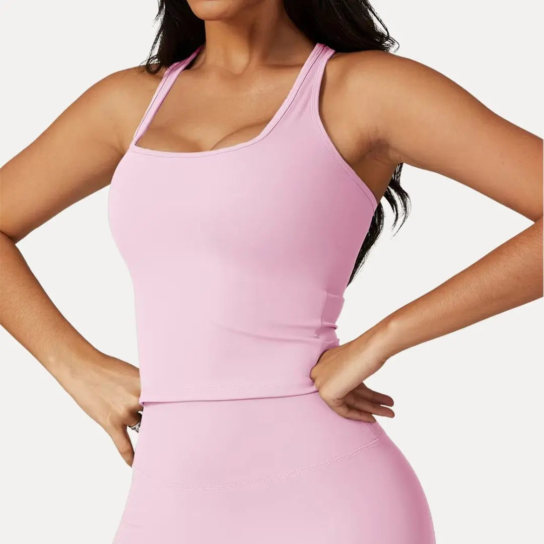 Women's square-neck racerback active tank, moisture-wicking second-skin fit, sleek performance top