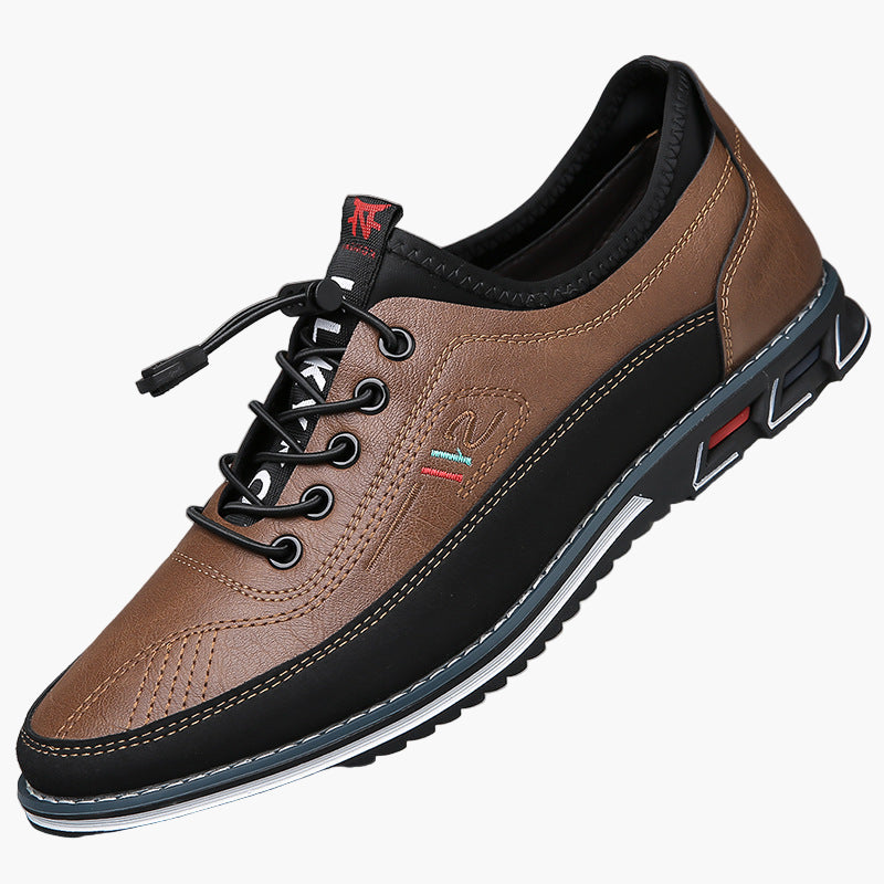 Men's lace-up casual shoes in neutral tones with ergonomic fit and quick-lacing system for all-day office wear