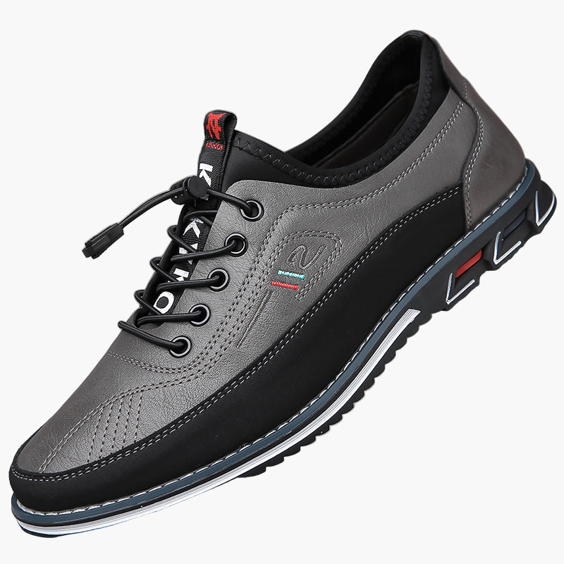 Men's lace-up casual shoes in neutral tones, ergonomic sporty-elegant design with quick-lacing system