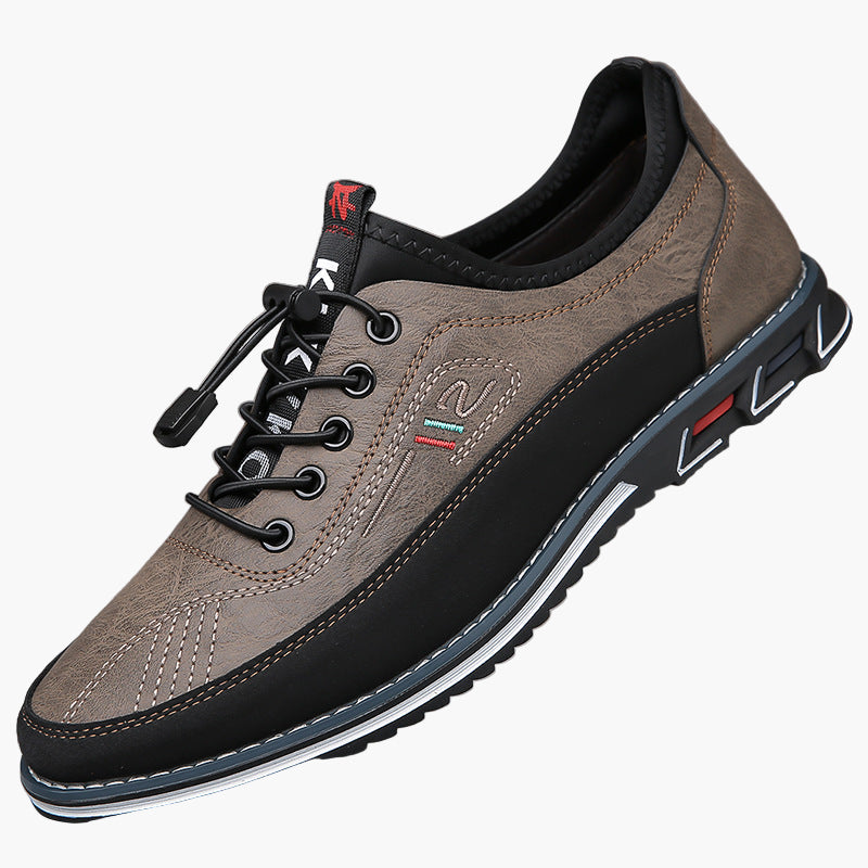 Men's lace-up casual shoes in neutral tones with ergonomic fit and quick-lacing system for office wear