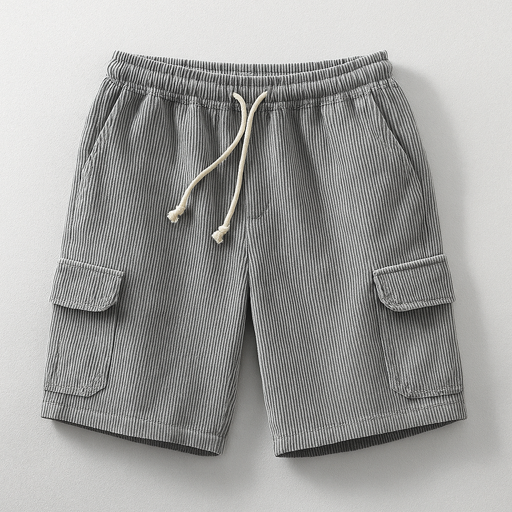 Men's brown corduroy cargo shorts relaxed fit elastic drawstring waist dual cargo pockets