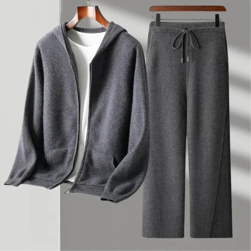 Maverick merino wool matching set full-zip hoodie relaxed joggers natural breathable knitwear lounge
