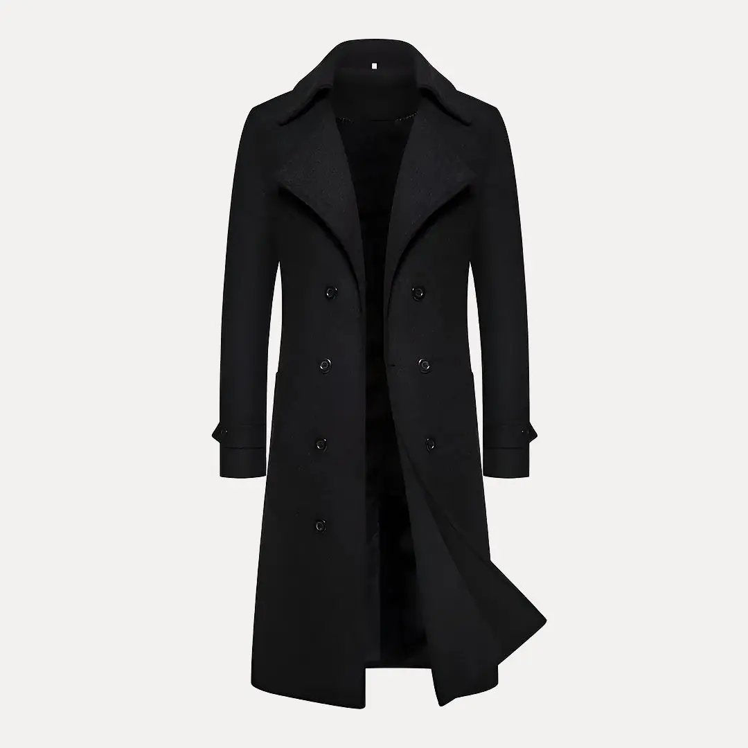 Max unisex wool trench coat in classic long fit with double-row buttons for timeless warmth