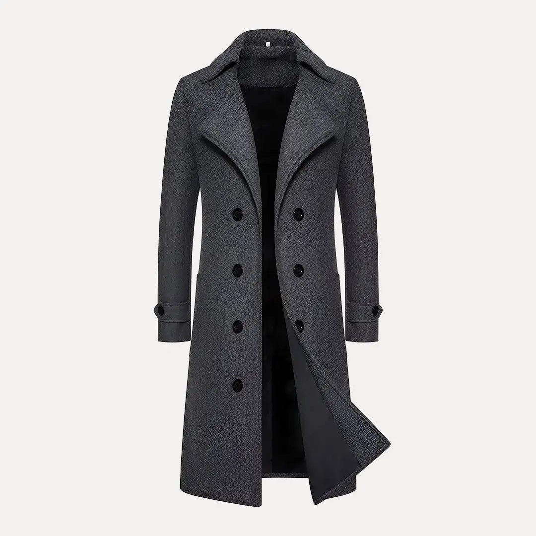 Max unisex wool trench coat in classic long fit with double-row buttons for timeless warmth