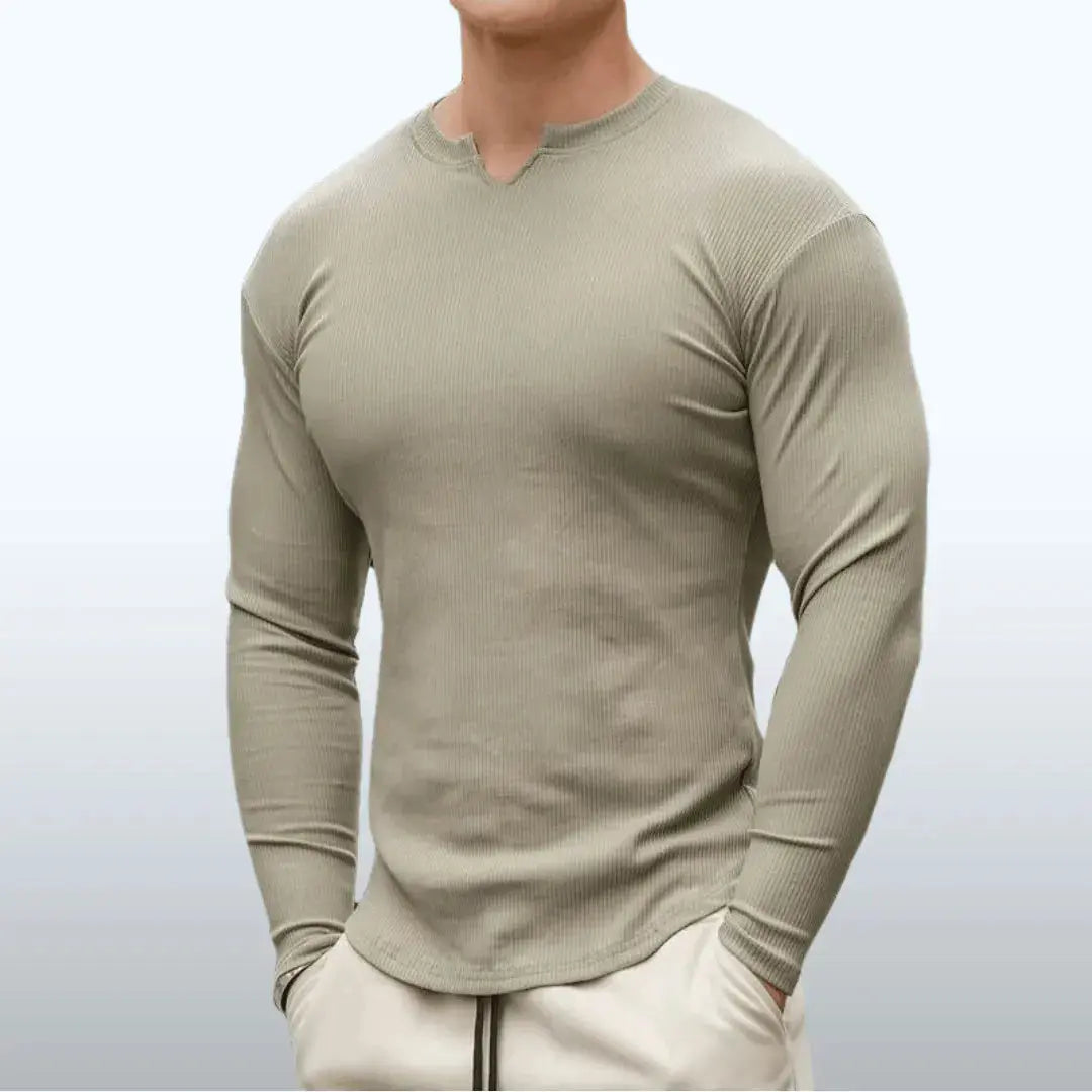White cotton athletic V-tapered casual shirt with Max-Fit waist-sculpting silhouette technology