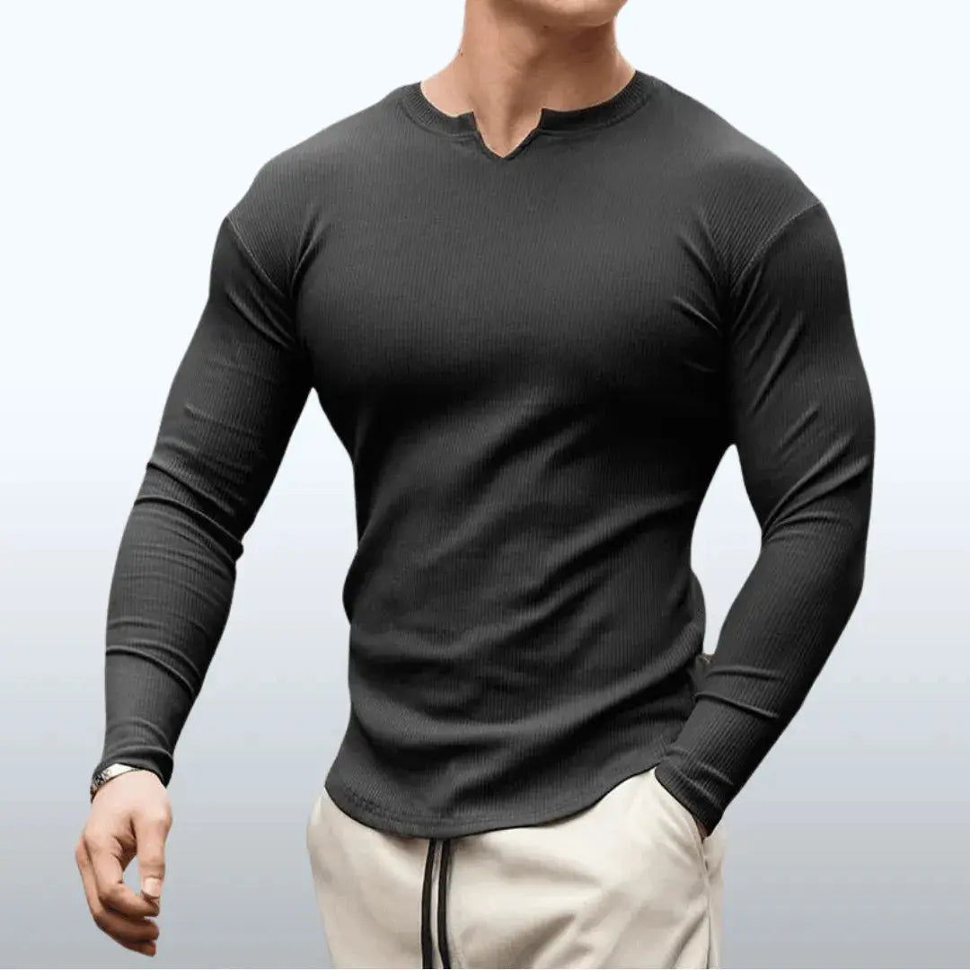 White cotton V-tapered athletic shirt with Max-Fit waist-tightening technology for sculpted silhouette