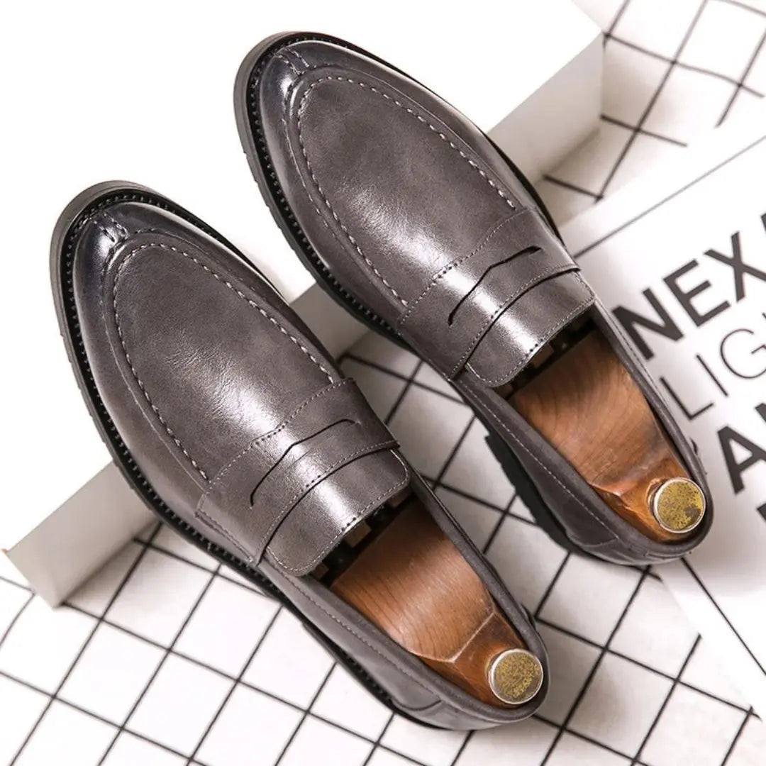 Men's brown leather penny loafers classic slip-on style with handcrafted premium soft leather upper