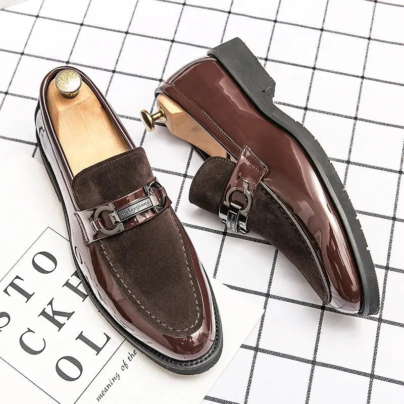 Men's Maximilian luxe loafers hybrid matte suede patent leather two-texture sophisticated slip-on shoes