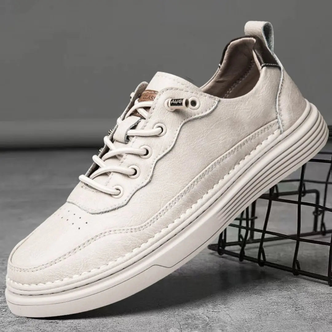 Men's rugged leather sneakers slip-resistant sole breathable lining all-day comfort classic silhouette
