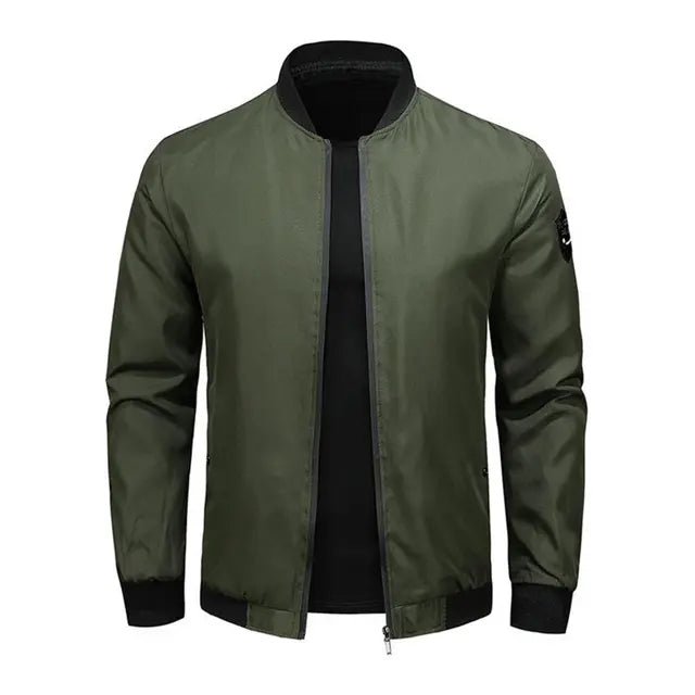 Men's lightweight casual bomber jacket with zip pockets and ribbed cuffs for everyday layering