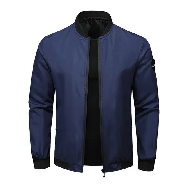 Men's lightweight casual bomber jacket with zip pockets and ribbed cuffs for everyday layering