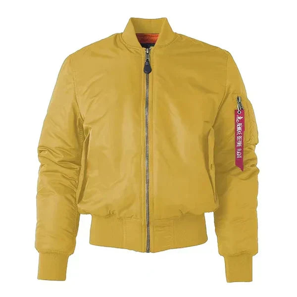 Women's windproof bomber jacket with zip pocket, ribbed cuffs, sleek urban streetwear silhouette