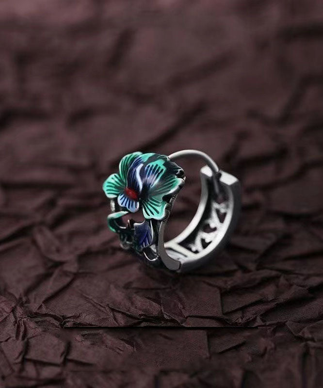 Boucles d'oreilles créoles en argent sterling et soie avec motif pivoine pour homme - Urbann-Vibe